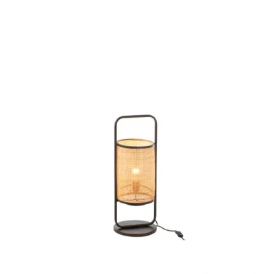 Afbeelding van J Line tafellamp Elton metaal/rotin zwart/naturel small