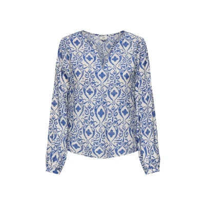 Afbeelding van Jacqueline de Yong Blouse Jdymay Life L/s Top Wvn 15345625 Birch/blue Ikat Dames Maat L