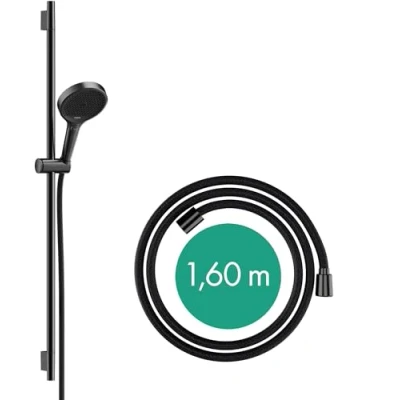 Afbeelding van hansgrohe rainfinity doucheset 130 3jet met glijstang 90 cm push schuifstuk en textiel doucheslang 160 mat wit 28743670