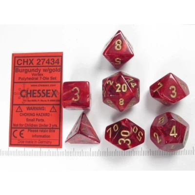 Afbeelding van Chessex Vortex Burgundy/gold Polydice Dobbelsteen Set (7 stuks)
