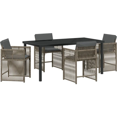 Afbeelding van vidaXL 5 delige Tuin Eettafelset met Kussens Grijs Poly Rattan