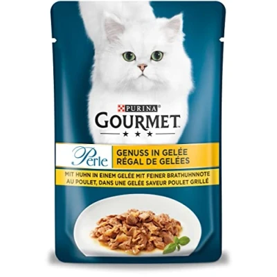 Afbeelding van PURINA Gourmet Parelgenot in gelei, kattenvoer nat met kip en fijne braadkippennoten, verpakking van 26 stuks (26 x 85 g)