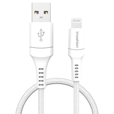 Afbeelding van Lightning naar USB kabel Non MFi Gevlochten textiel 1.5 Meter Wit van iMoshion 1,5 /