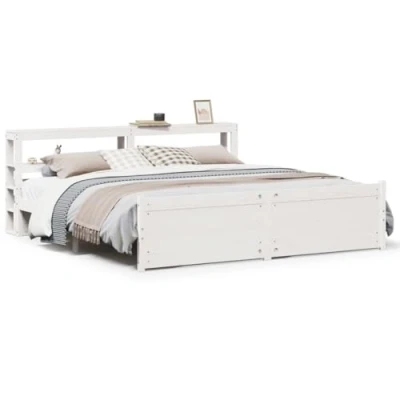 Afbeelding van vidaXL Bedframe met hoofdbord massief grenenhout wit 200x200 cm
