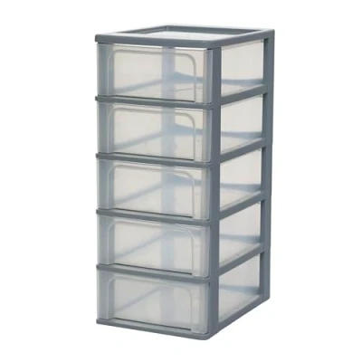 Afbeelding van Iris Ohyama, Toren, Dressoir, Plastic opbergorganizer met ergonomisch handvat, 5 x 7L, eenheid, geïntegreerd BPA vrij, Kantoor, Slaapkamer, Woonkamer, OCH 2005, grijs