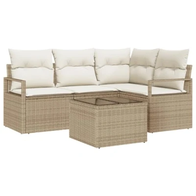 Afbeelding van vidaXL 5 delige Tuin Sofa Set met Kussens Bruine Poly Rattan