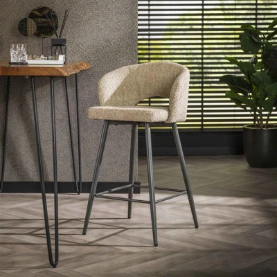 Afbeelding van Hoyz Collection Barstoel Boucle Salon 2 Stuks Zandkleur