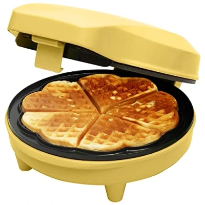 Afbeelding van Bestron Wafelijzer voor klassieke hartwafels, Wafelmaker wafels in hartvorm, met indicatielampje &amp; antiaanbaklaag, retro design, 700 Watt, kleur: geel