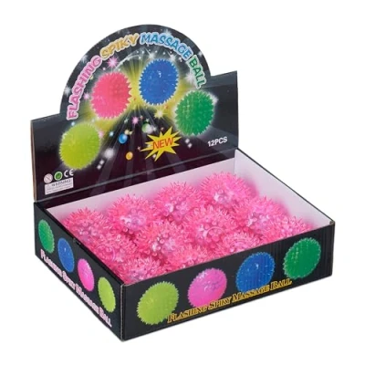 Afbeelding van Relaxdays stuiterbal met lichtjes set van 12 roze egelbal noppen Ø 6,5 cm