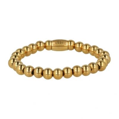 Afbeelding van My Bendel Elastische goudkleurige armband Met 8 mm grote bolletjes luxe cadeauverpakking