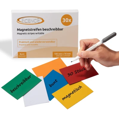 Afbeelding van ECENCE 30 Magneetstrips beschrijfbaar 100x70mm Kleurrijk kleefstrips om op maat te snijden uitwisbare magneetplaten Magneetetiketten voor whiteboards, koelkasten, magneetbord