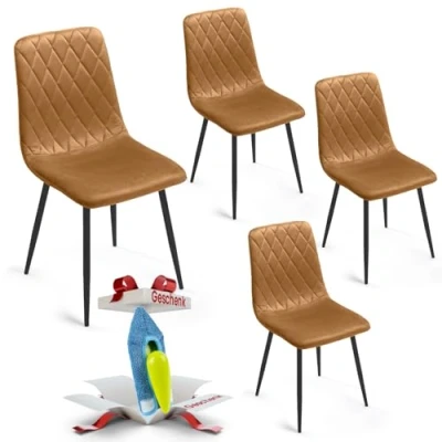 Afbeelding van Eetkamerstoelen set van 4 okergeel fluweel metalen been woonkamerstoel fluwelen stoel roestvrijstalen keukenstoel zwarte poten polyester