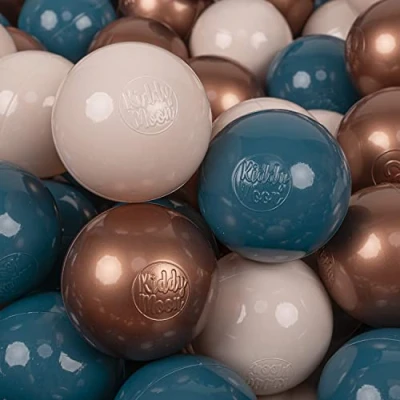 Afbeelding van KiddyMoon 300 Ballen ∅ 7Cm Kinderballen Speelballen Voor Ballenbad Baby Plastic Made In Eu, Donker Turkoois Pastel Beige Koper