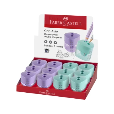 Afbeelding van Faber Castell dubbele puntenslijper Grip display 12 stuks assorti kleuren FC 183103