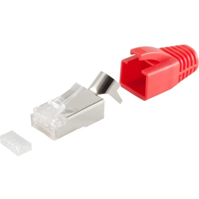 Afbeelding van RJ45 krimp connectoren (STP) voor CAT6/6a/7/7a netwerkkabel (vast/flexibel) 10 stuks (3 delig) / rood