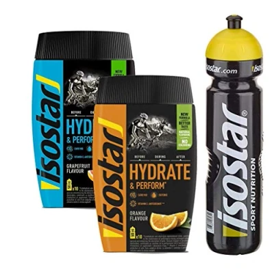 Afbeelding van Isostar Hydrate &amp; Perform Grapefruit Oranje Poeder Set van 2 + Originele 1000 ml drinkfles
