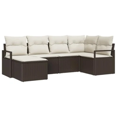 Afbeelding van vidaXL 6 delige Tuin Sofa Set met Kussens Bruin Poly Rattan, 2 zits Opslag &amp; Rattan