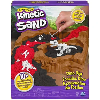 Afbeelding van Kinetic Sand, Dino Dig Speelset met 10 verborgen dinosaurusbotten om te ontdekken, voor kinderen vanaf 6 jaar