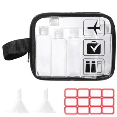 Afbeelding van Diboniur Toilettas voor reizen, reisfles, 10 stuks, reisset, vliegtuig, lege fles, 100 ml, met 2 kleine trechters, reisaccessoires shampoo, crème, liquidi e lotion, Transparant,