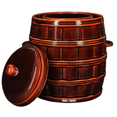Afbeelding van KOTARBAU® Gistingspot, aardewerkpot, 12 liter, zuurkoolpot, komkommerpan met deksel, inmaakpot, keramische pot, steengoed container, hermetisch keramisch vat bruin, aardewerk