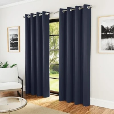 Afbeelding van Enhanced Living Nightfall Effen superzachte marine thermische blokkering ooggordijnen 117 x 137 cm Energiebesparende en ruisonderdrukkende gordijnen voor slaapkamer woonkamer