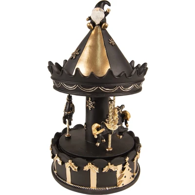Afbeelding van Clayre &amp; Eef Muziekdoos Draaimolen 20 cm Zwart Polyresin Kerstdecoratie Beeld