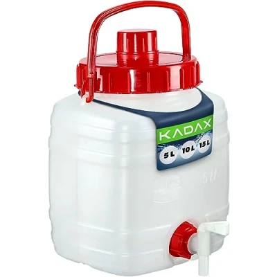 Afbeelding van KADAX Waterjerrycan, drankvat van kunststof, drinkwaterjerrycan, waterreservoir met kraan, waterreservoir, drankjerrycan rubberen afdichting (5 l, wit)