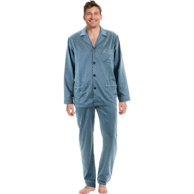 Afbeelding van Robson Heren pyjama Satijn Blue Knoopsluiting 48 Blauw
