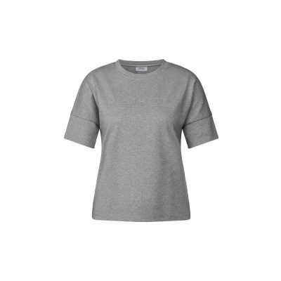 Afbeelding van Cecil Glitzer MIT Wording Tshirt basic, Dames, Maat: Large, Grau