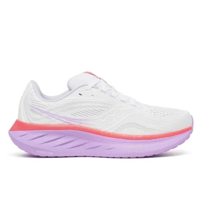 Afbeelding van Saucony RIDE 18 Hardloopschoenen voor op de weg, Dames, Maat: 40.5, White/coral Textiel/ synthetisch