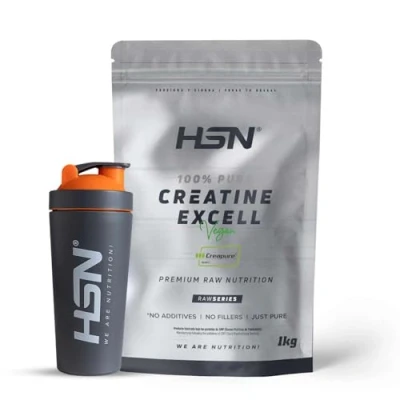 Afbeelding van HSN Creapure® creatine 100% poeder + shaker van roestvrij staal, smaakneutraal, 1 kg, gegarandeerde kwaliteitszegel: zuiver gemicroniseerd monohydraat zonder additieven, vrij schadelijke