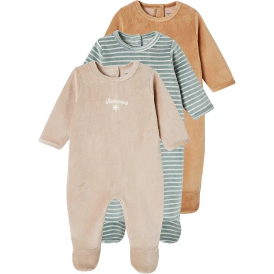 Afbeelding van Vertbaudet Set van 3 fluwelen babyslaappakjes BASICS