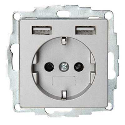 Afbeelding van Kopp Athenis 296247185 Geaard stopcontact met 2 USB laadaansluitingen, staalkleurig