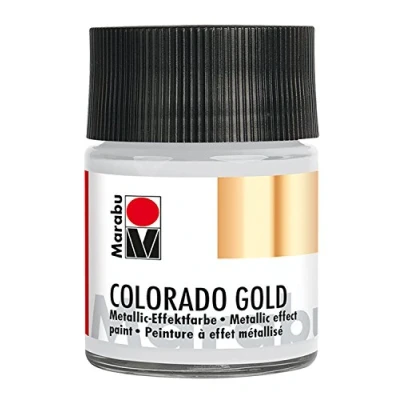Afbeelding van Marabu 12640005782 metallic effectverf, Colorado Gold zilver 50 ml, op waterbasis, lichtecht, weerbestendig, sneldrogend, voor penselen en stippen absorberende ondergronden