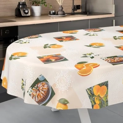 Afbeelding van ANRO Afwasbaar tafelzeil, tuintafelkleed, voor binnen en buiten, ovaal, met snijrand, 240 x 140 cm, oranje