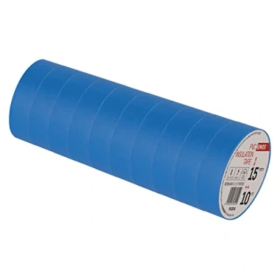 Afbeelding van EMOS PVC isolatietape, blauw, 10 stuks, 15 mm x m, 0,13 banddikte, zelfklevend, hoge spanningsbestendigheid en temperatuurbereik, UV bestendig, waterdichte verbinding, zonder textielweefsel