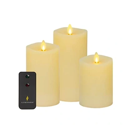 Afbeelding van Luminara Realistische kunstmatige bewegende vlam pijler kaarsen set van 3 gesmolten bovenrand, LED batterij aangedreven lichten ongeparfumeerd afstandsbediening inbegrepen &quot;x 4,5&quot;, 3&quot; x