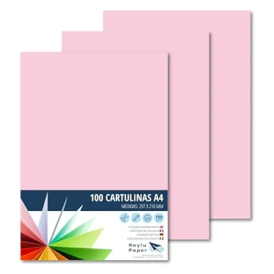 Afbeelding van Raylu Paper® A4 100 stuks roze 180 g, 210 x 297 mm, voelt zacht aan, ideaal voor boekbinden, kantoorwerk, tekenen, knutselwerk, kartonnen dozen geschikt school (roze)