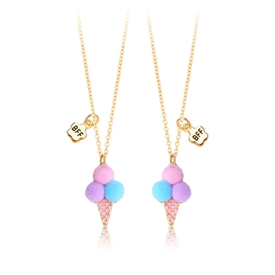 Afbeelding van Bixorp Friends BFF Ketting voor 2 met Ijsjes Zachte Katoenen bolletjes! Goudkleurig Vriendschapsketting Twee Helften Best Vriendschap Cadeau
