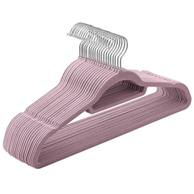 Afbeelding van SONGMICS Kleerhangers fluweel, set van 20, antislip, kleine stang voor stropdassen, 360 draaibare haak, 0,6 cm dik, ruimtebesparend, 43,5 lang, mantels, jurken en broeken, zacht paars, CRF020GP20