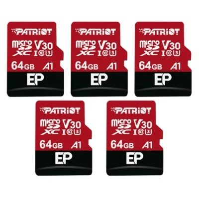 Afbeelding van Patriot Memory 64GB A1 / V30 Geheugenkaart voor Android telefoons en tablets, 4K video opname Pakket van 5