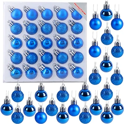 Afbeelding van Christmas Concepts® Pakket van 25 mm Mini Kerstboomballen Glanzende, Matte en Glitter Versierde Kerstballen (Blauw)