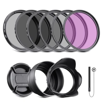 Afbeelding van NEEWER Lens filterset 55 mm UV CPL en ND filters (ND2, ND4, ND8) FLD filter, tulpenvormig diafragma, opvouwbaar rubberen paneel, filterzak, veiligheidsgordel reinigingsdoek