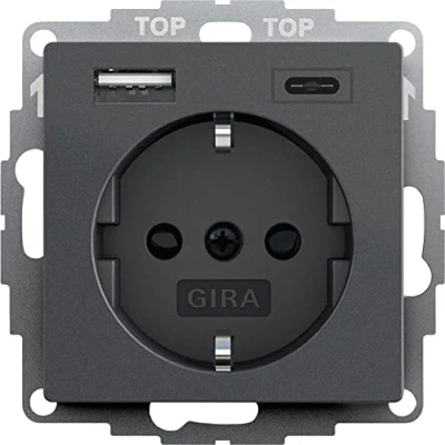 Afbeelding van Gira wandcontactdoos met randaarde 16 a 250 v shutter en usb voeding 2 voudig type c 245928