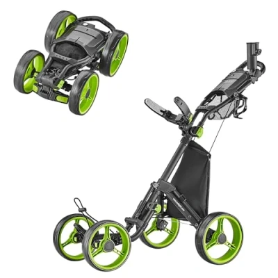 Afbeelding van Caddytek Golfwagen met 4 wielen Compact, lichtgewicht, dichtbij opvouwbare push pull caddy karretje Explorer V8, lime, one size