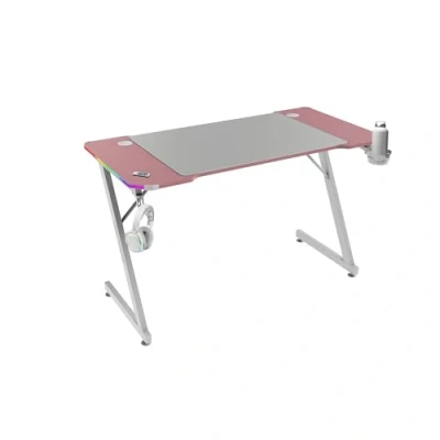 Afbeelding van MARSGAMING MGD X120RGB, Ergonomische Gamingtafel, ARGB Verlichting met Afstandsbediening, Carbonfiber Oppervlak, XXL Muismat, Hoofdtelefoon en Bekerhouder, Kabelbeheer, Gaming Bureau 120x60cm, Roze