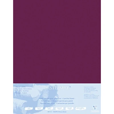 Afbeelding van Clairefontaine 496016C tekenvellen (verpakking met 5 vellen pastelmat op karton gelamineerd, 1800 µm, 50 x 70 cm, ideaal voor droogtechnieken en pastel) wijnrood