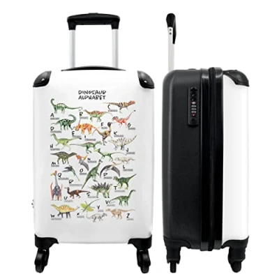 Afbeelding van NoBoringSuitcases.com® Kinderkoffer Dinosaurus Alfabet Dieren Dino Kinderen jongen Jongenskoffer Trolley jongens Reiskoffer Past binnen 55x40x20 cm en 55x35x25 Handbagagekoffer