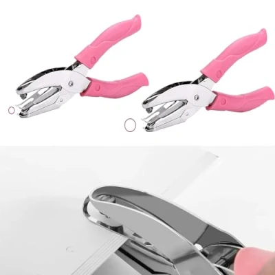 Afbeelding van 2 Stuks Metalen Papier Puncher Single Hole, Enkel Gat Punch Tangen, Perforator Hand Puncher, Handheld Hole Punch, Enkele Gatentang, Perforator, voor Thuisschoolkantoor