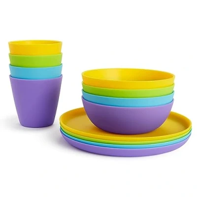 Afbeelding van Munchkin Multi eetset voor peuters, 12 delig, inclusief 4 bekers, kommen en bordjes